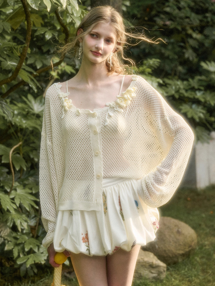 Cool Ice Silk Flower Hollow Cardigan