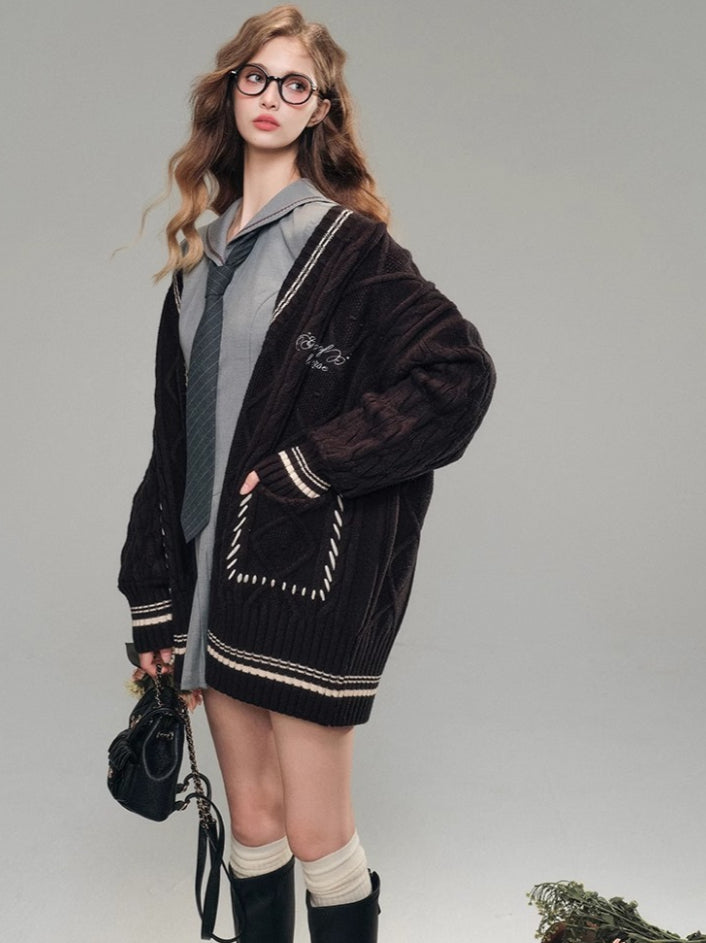 V-neck Embroidered Knit Cardigan