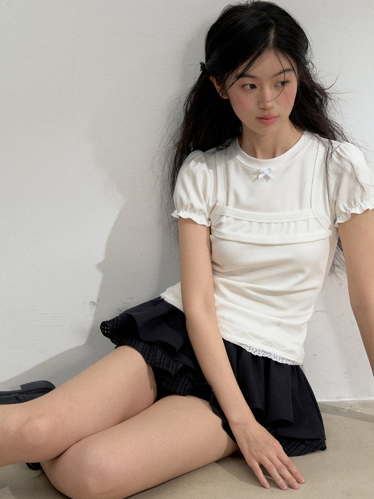 White Faux Two-piece Short-Sleeve T-shirt