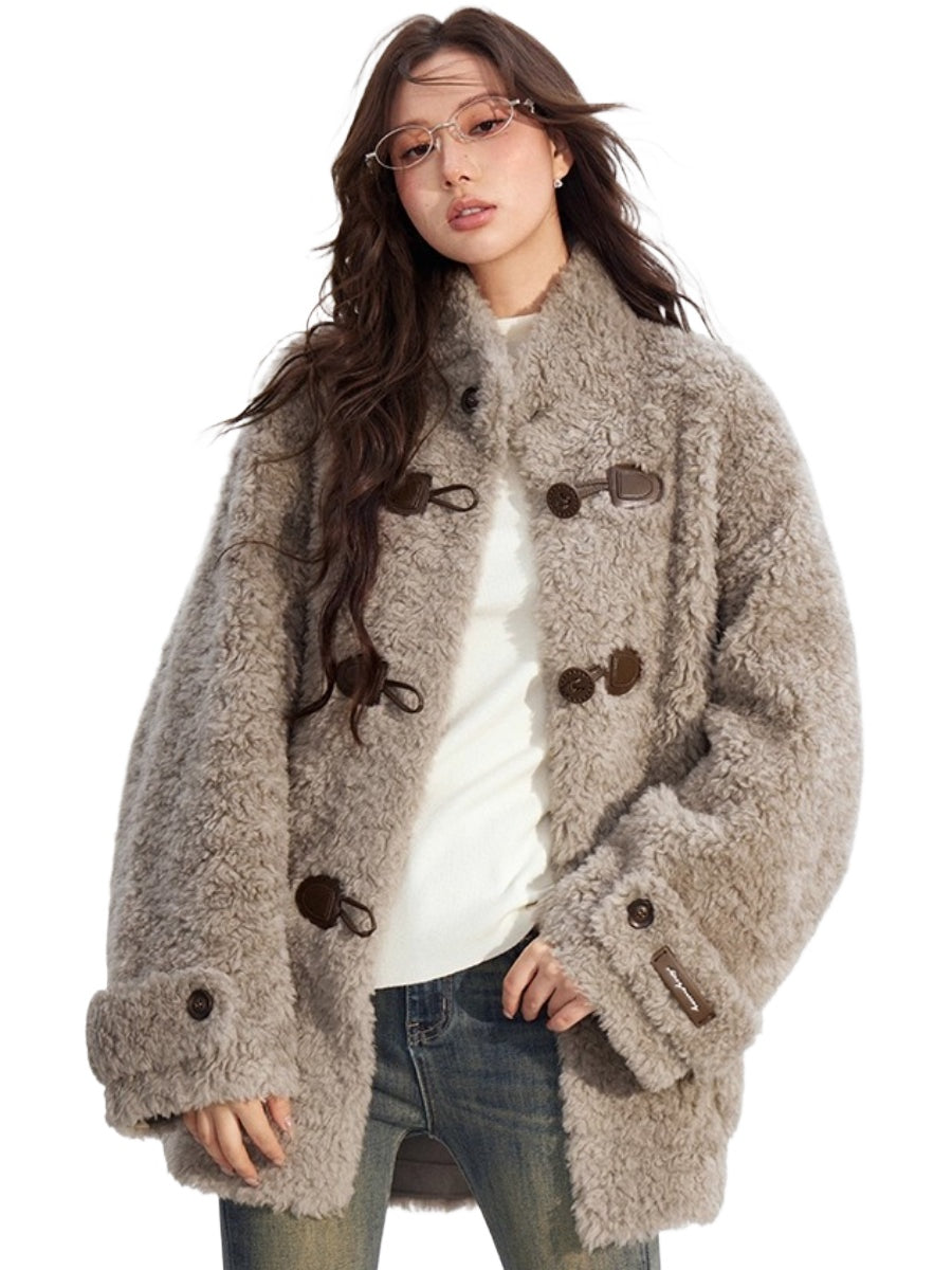 Wool-Blend Buttoned Mid-Length Coat