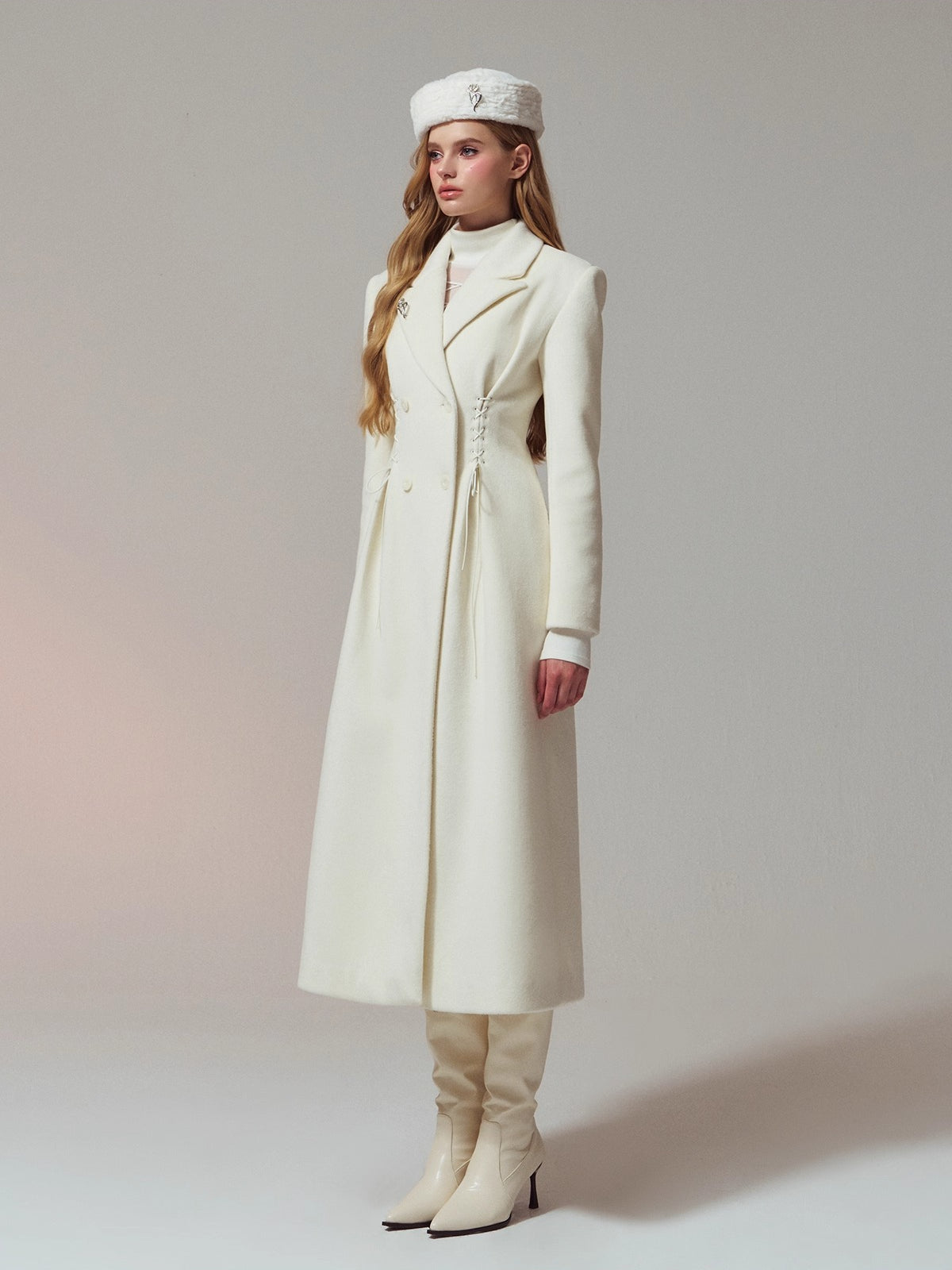 Waist-Tie Double-Breasted Wool Coat