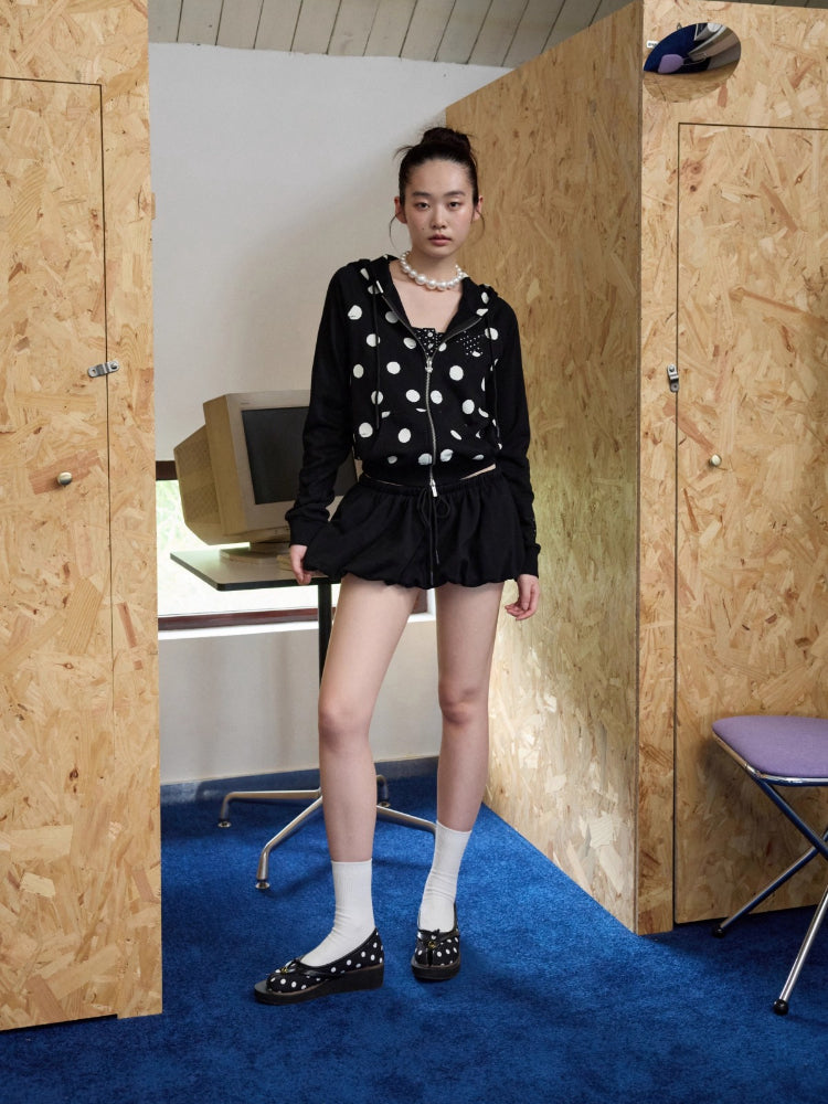 Polka Dot Patchwork Raglan Sleeve Hoodie Jacket