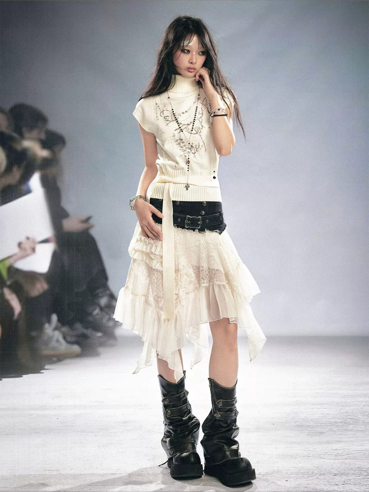 Lace Denim Skirt