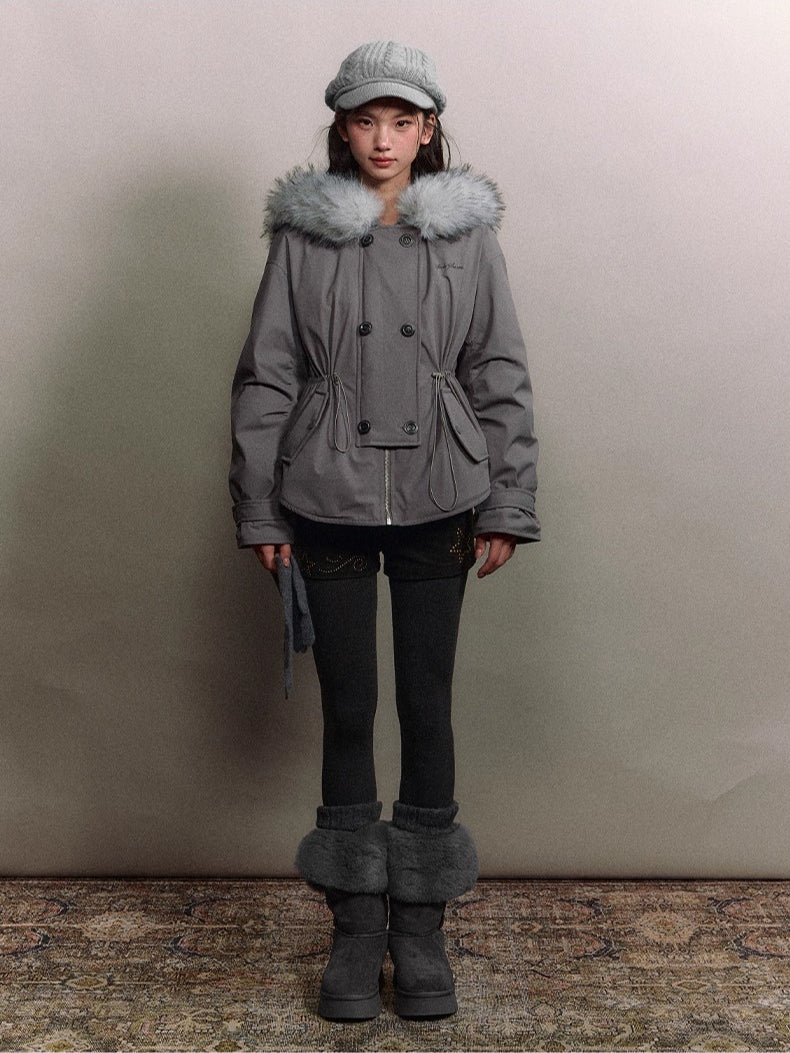 Faux Fur Collar Double-Breasted Down Parka