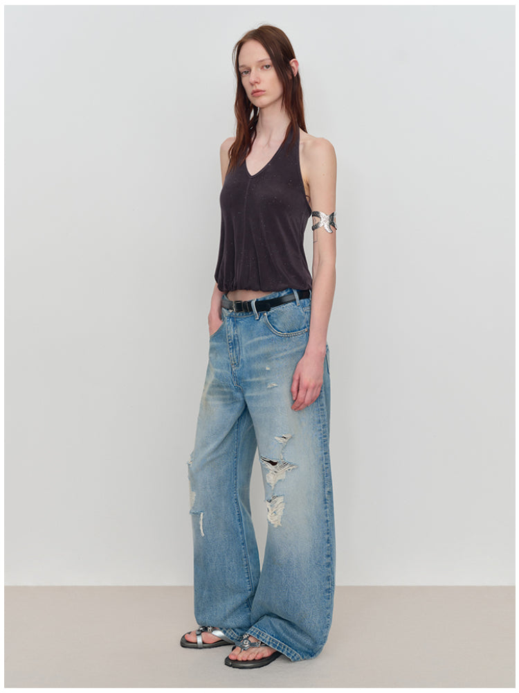 U-Shaped Bud Halter Tank Top