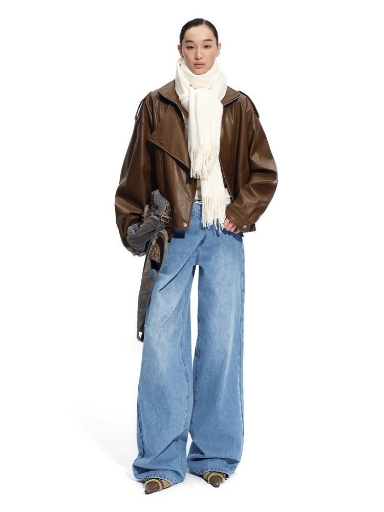 Sailor-Inspired Washed Twill Denim Low-Rise Straight Jeans