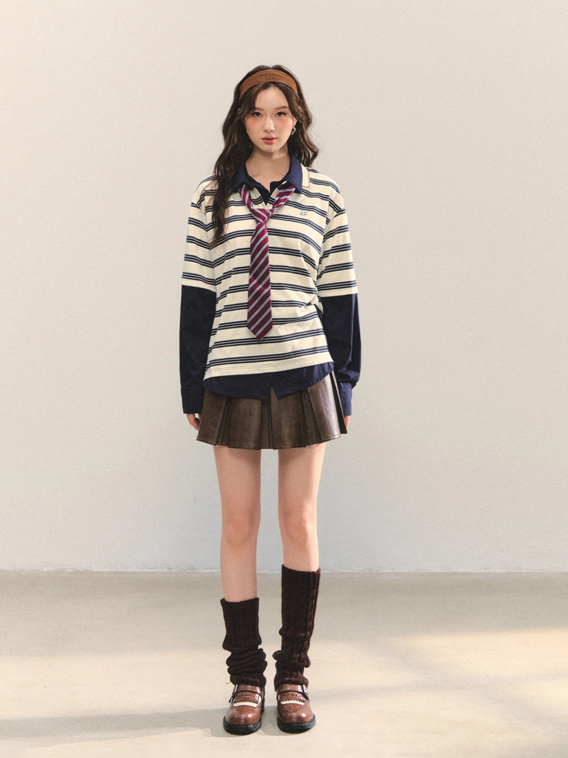 Contrast-Stripe Polo 2-in-1 Sweatshirt