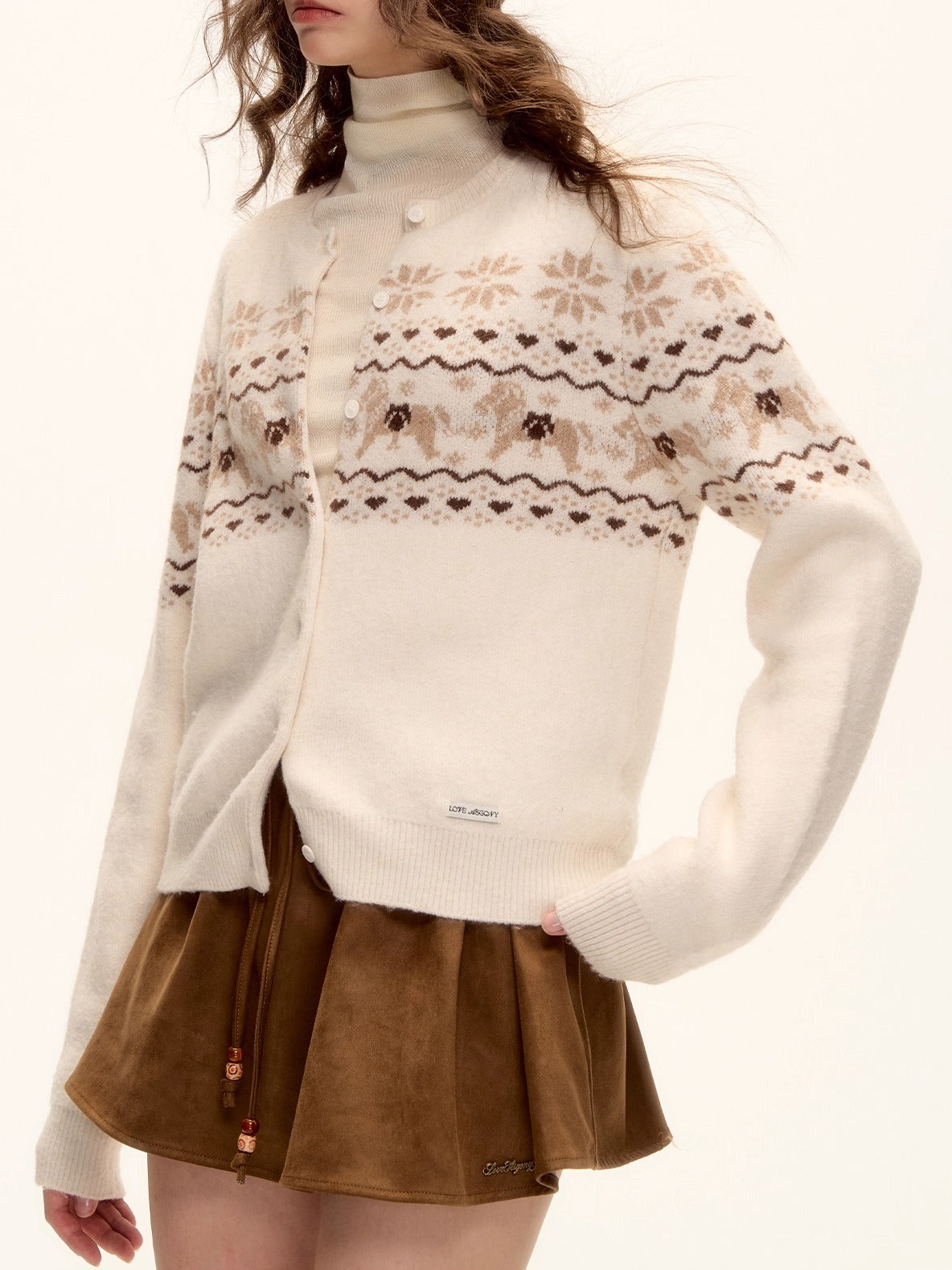 Fair Isle Knit Cardigan and Scarf Set