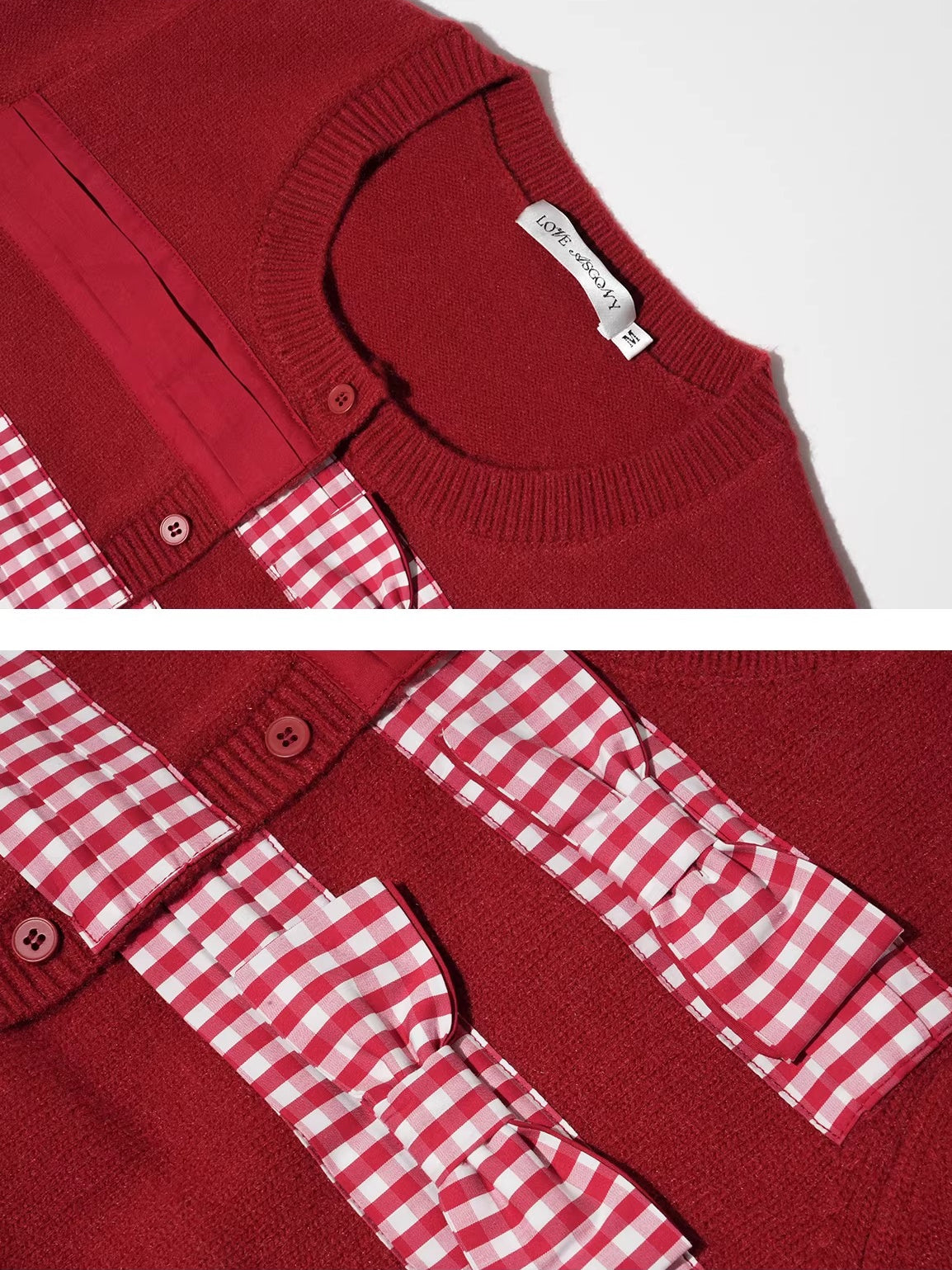 Plaid Bow Knit Cardigan