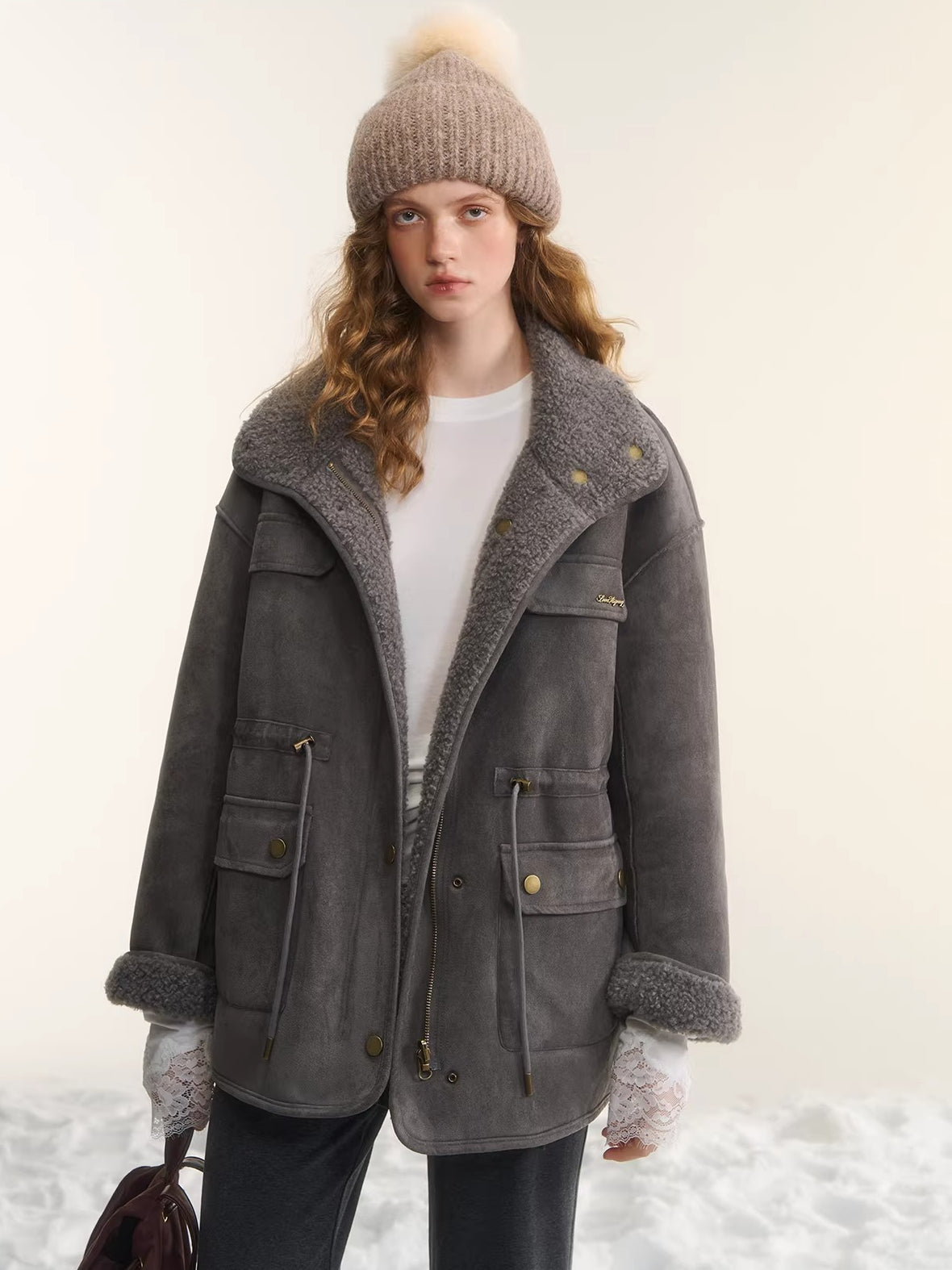Reversible Shearling Suede Drawstring Jacket