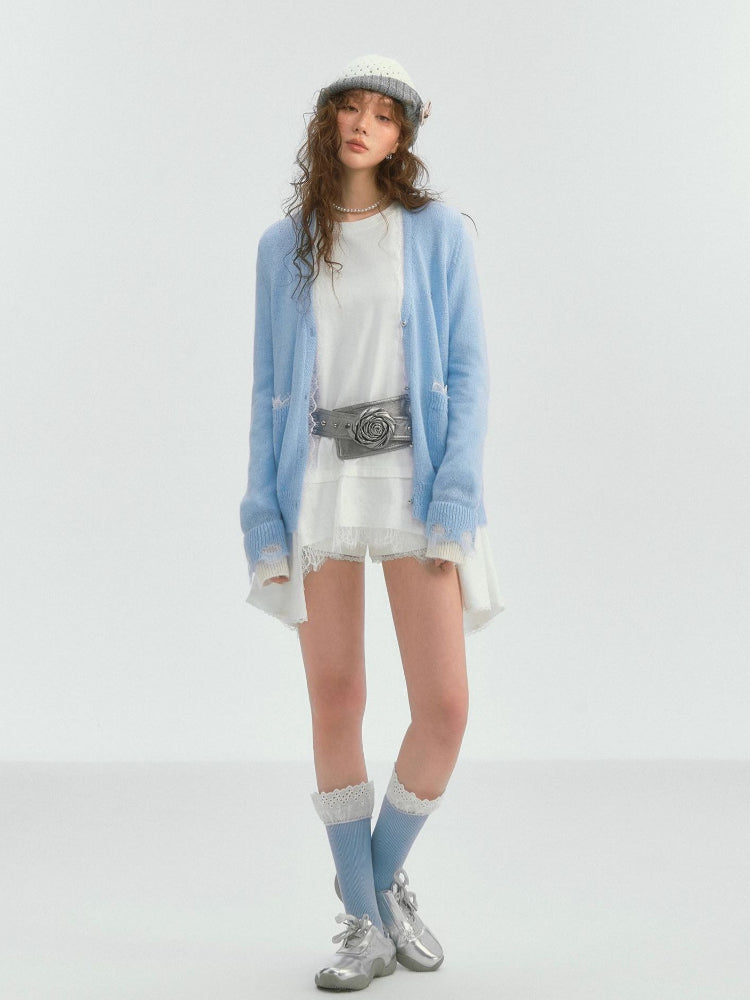 Color-Blocked Lace Trim Cardigan