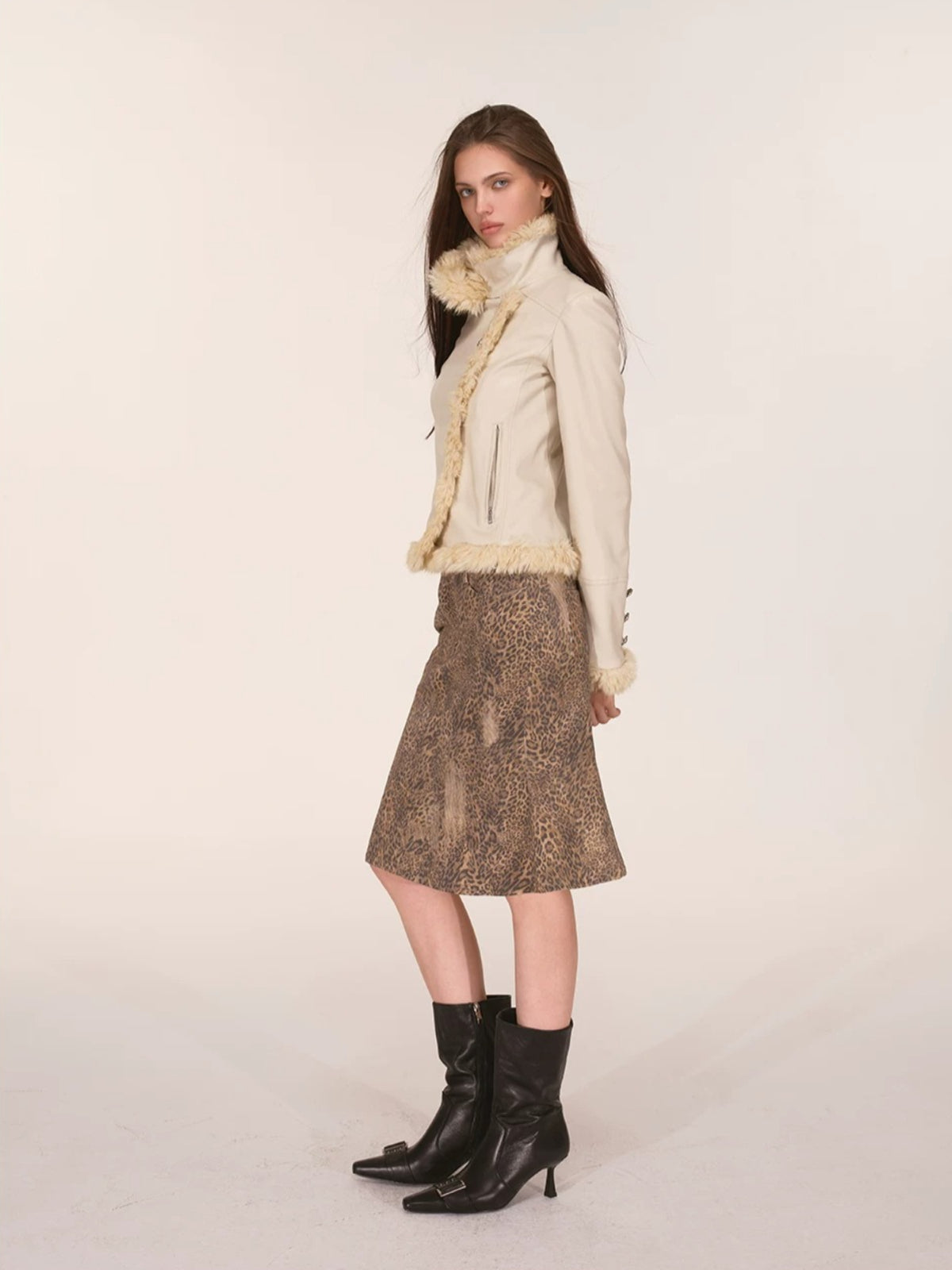 Asymmetric Fur-Trimmed Faux Leather Jacket