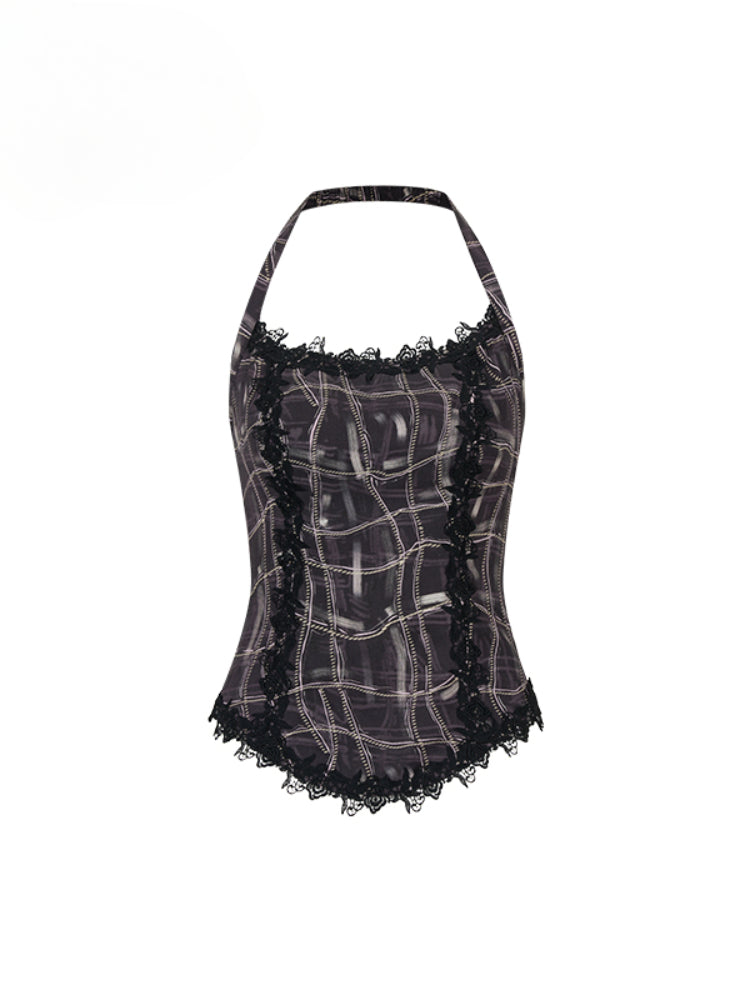 Lace Splicing Halter Neck Top