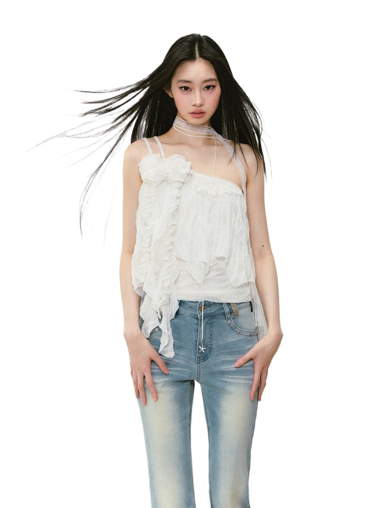 Heavy-Duty Floral Asymmetric Lace Camisole