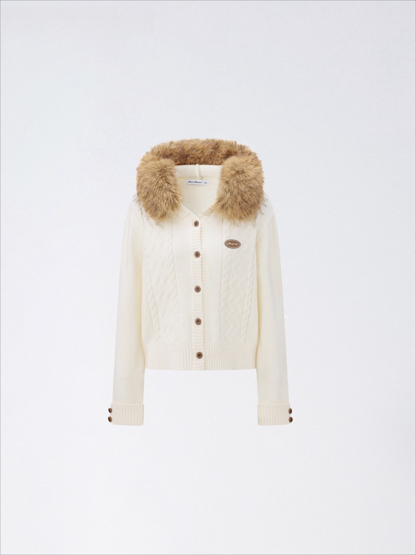 Cable Knit Fur-Collar Hoodie