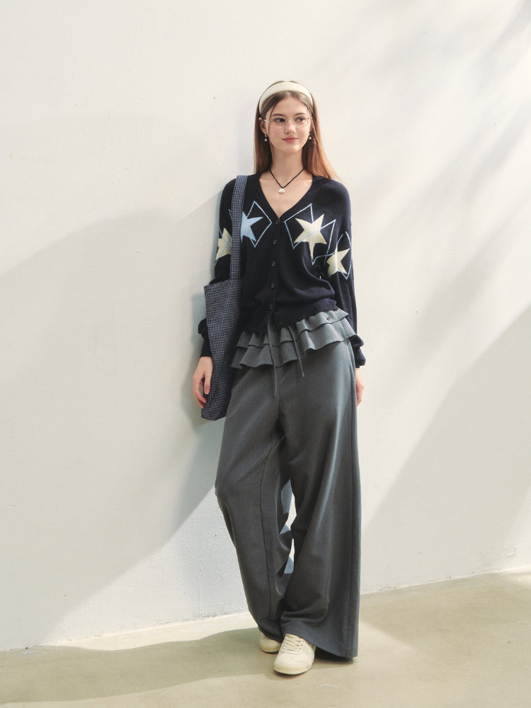 Single-breasted Star Argyle Knit Cardigan