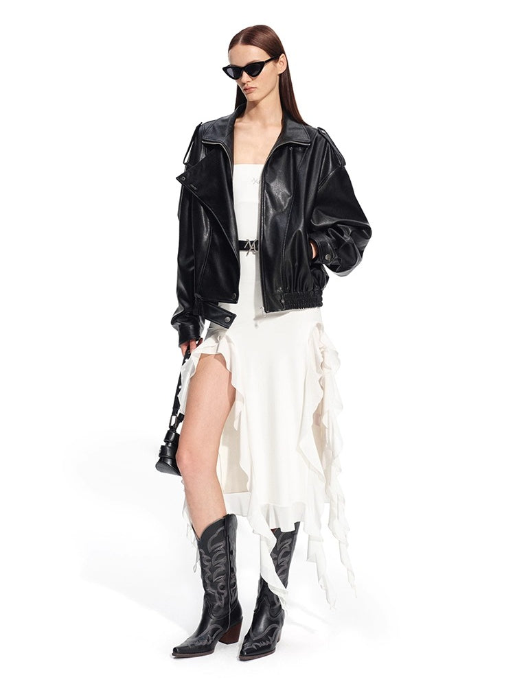 "Rose Series" Oversized Collar Faux Leather Jacket