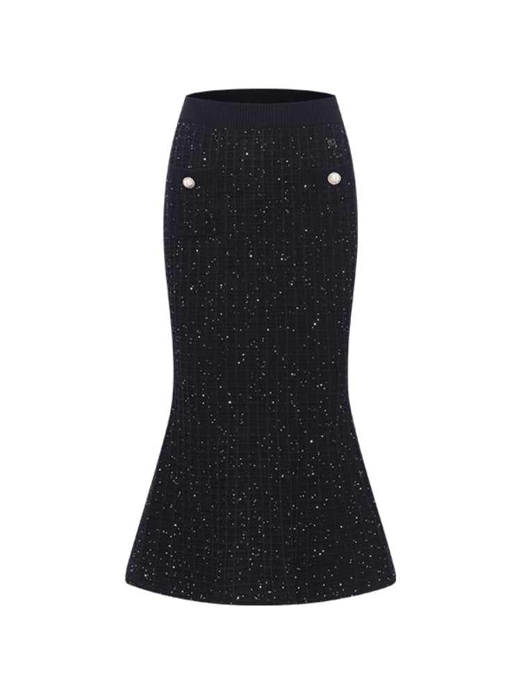 V-Neck Waist-Cinching Mermaid Cardigan & Skirt Set