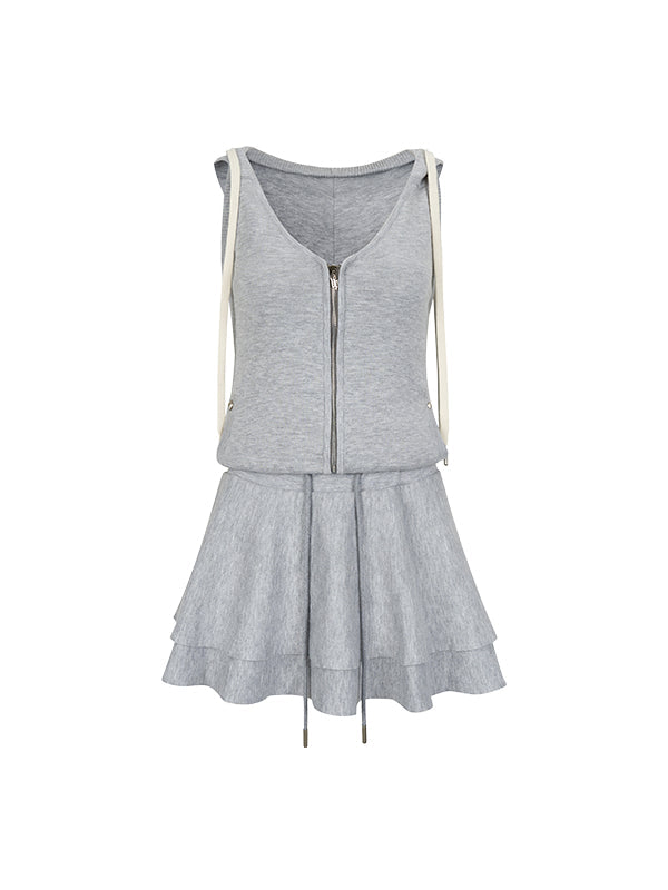 Gray Sleeveless Hooded Dress