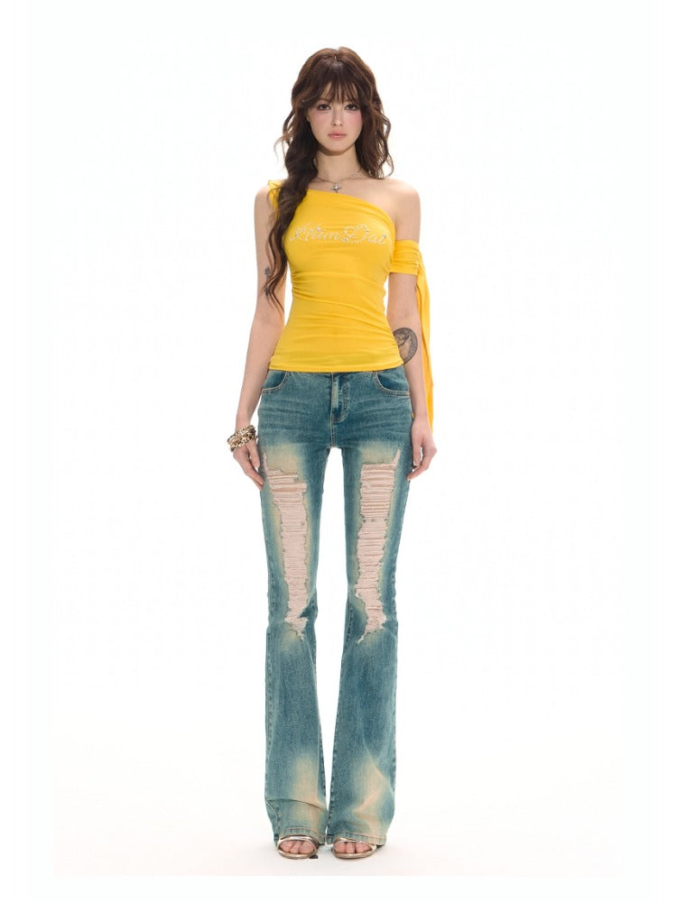 Yellow Asymmetrical Tencel Tank Top