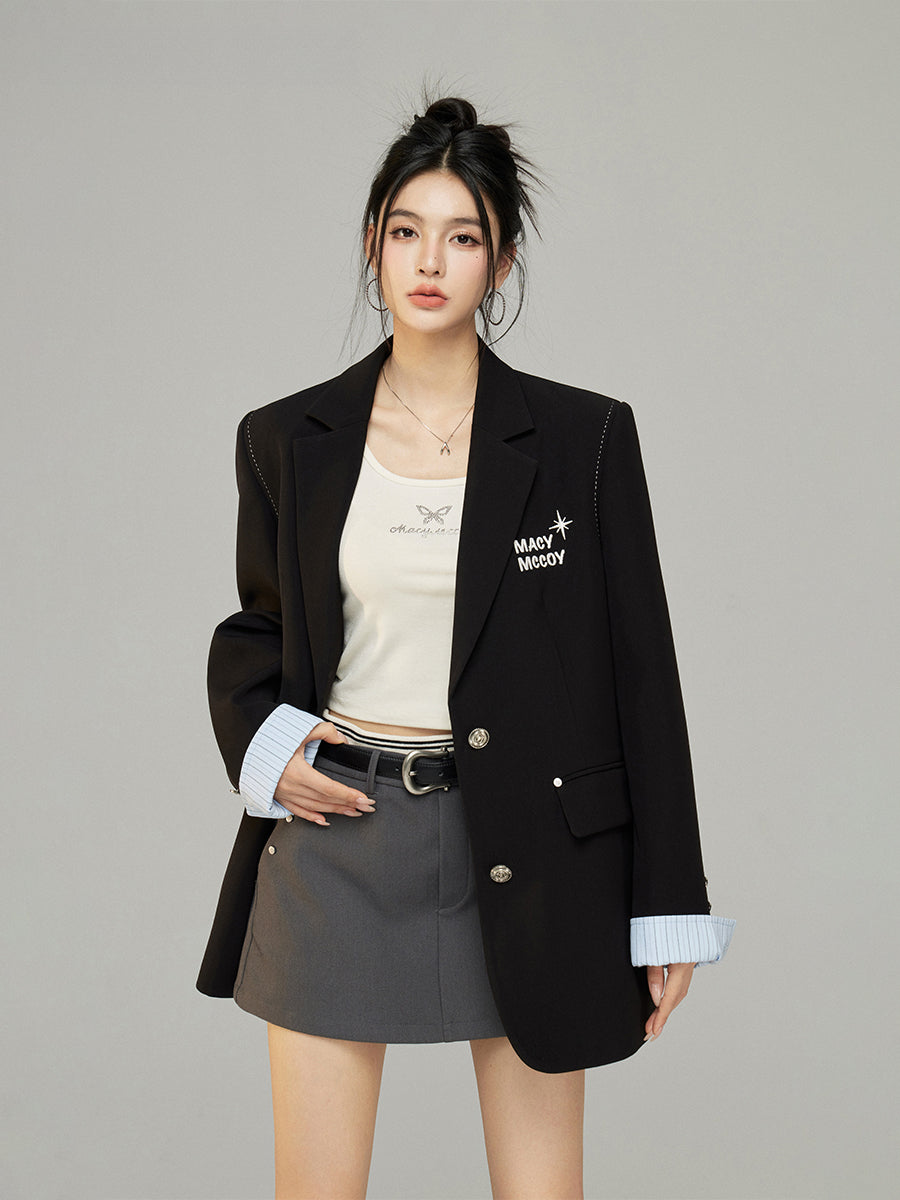 Black & Gray Faux Two-Piece Blazer