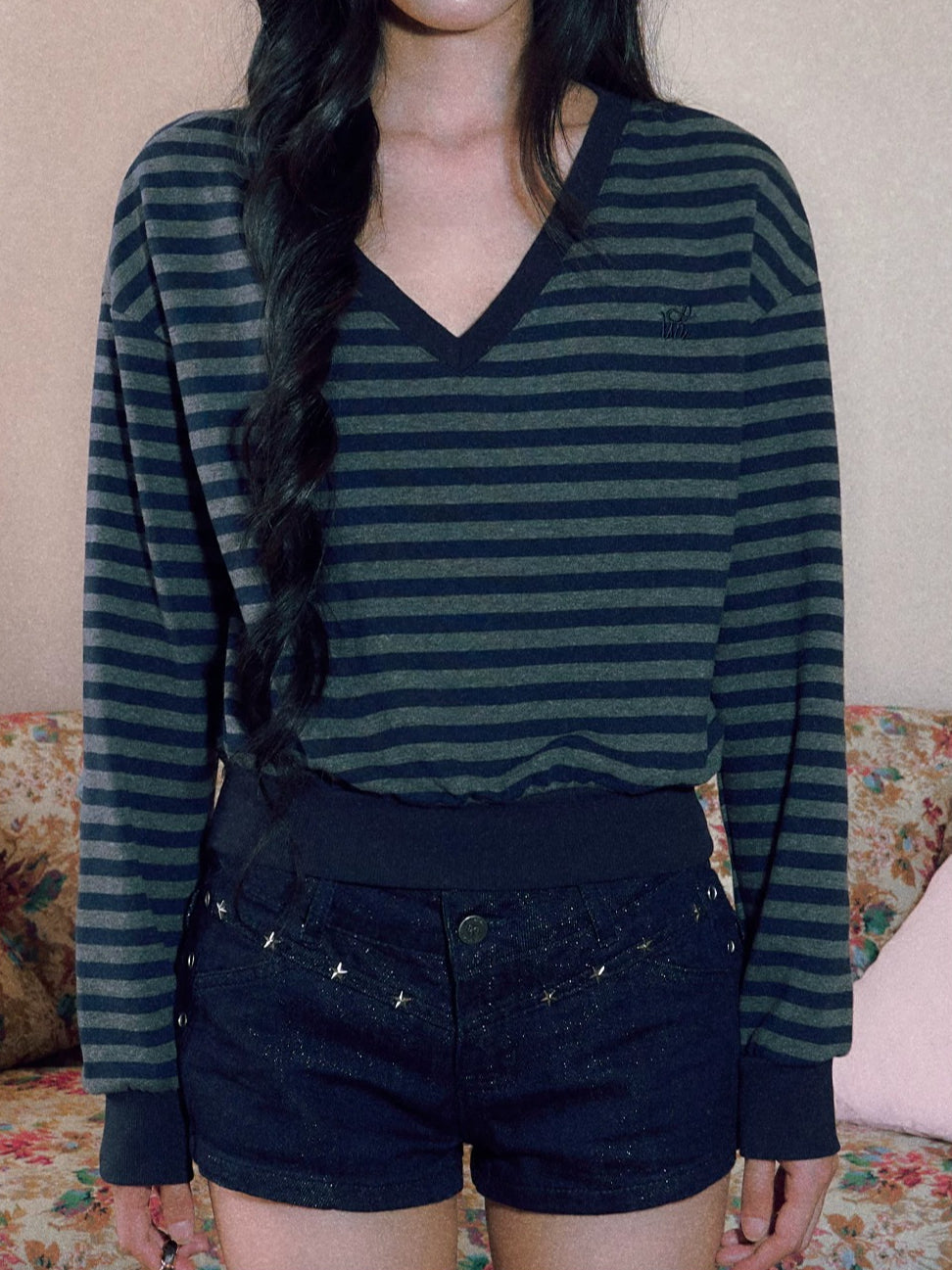 Striped V-Neck Sweatshirt
