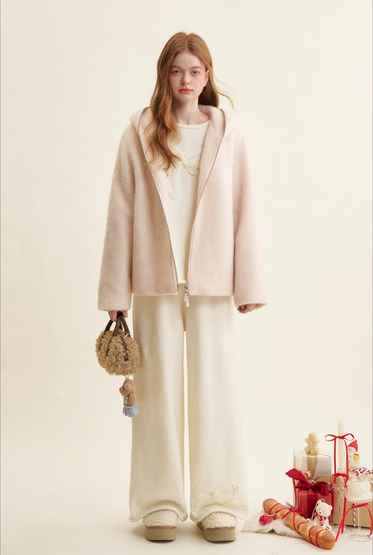 Peach Hooded Zip Coat
