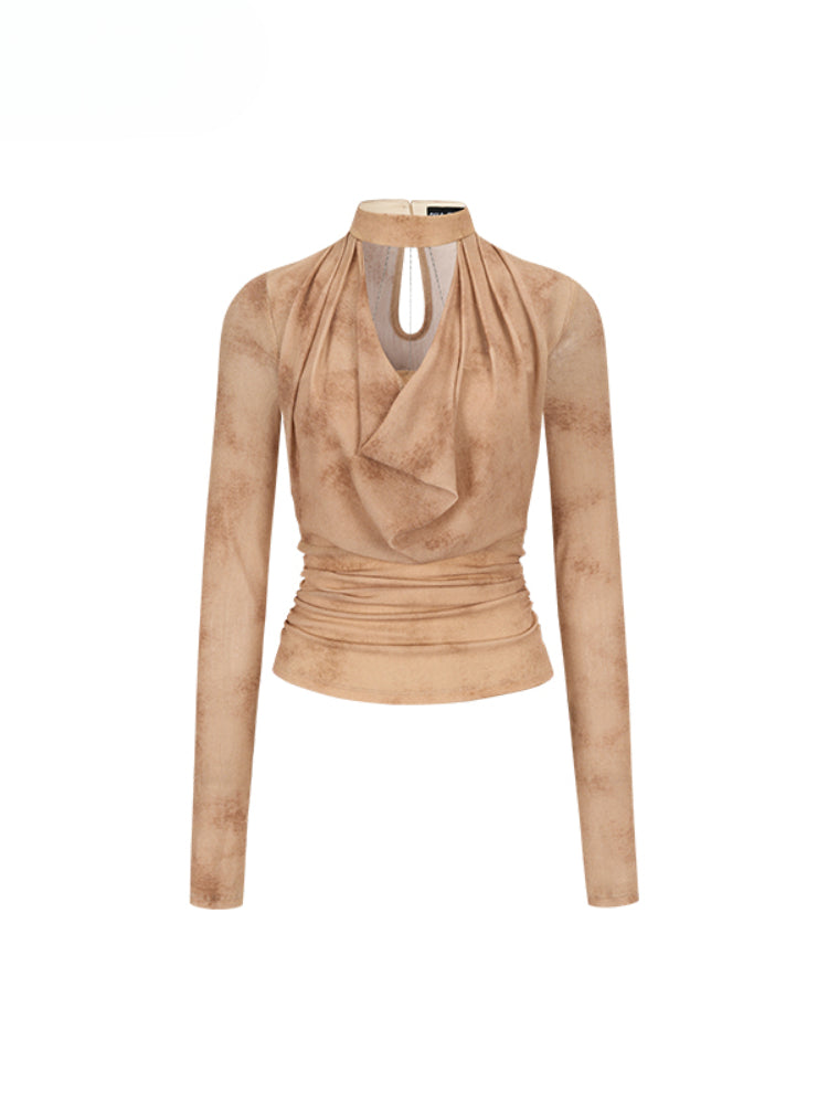 Chain Halter Draped Neck Fitted T-shirt