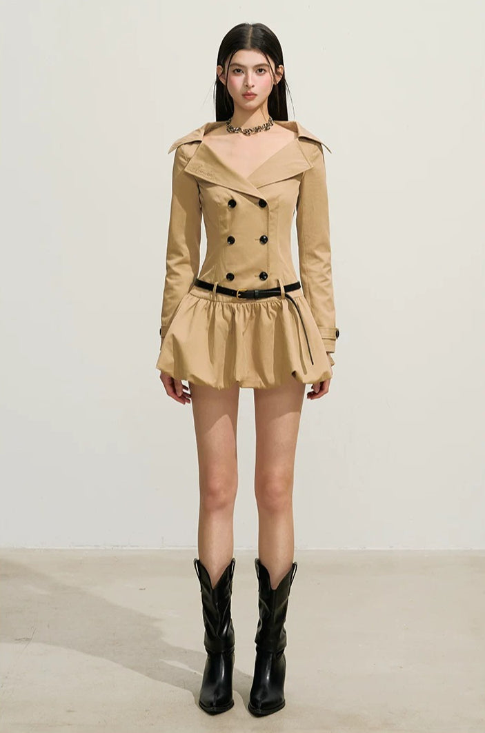 Trench-Style Double-Breasted Dress