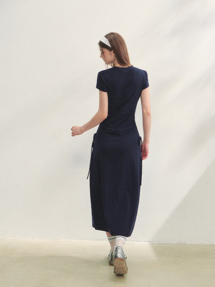 Printed Side Gathered Tie Dress