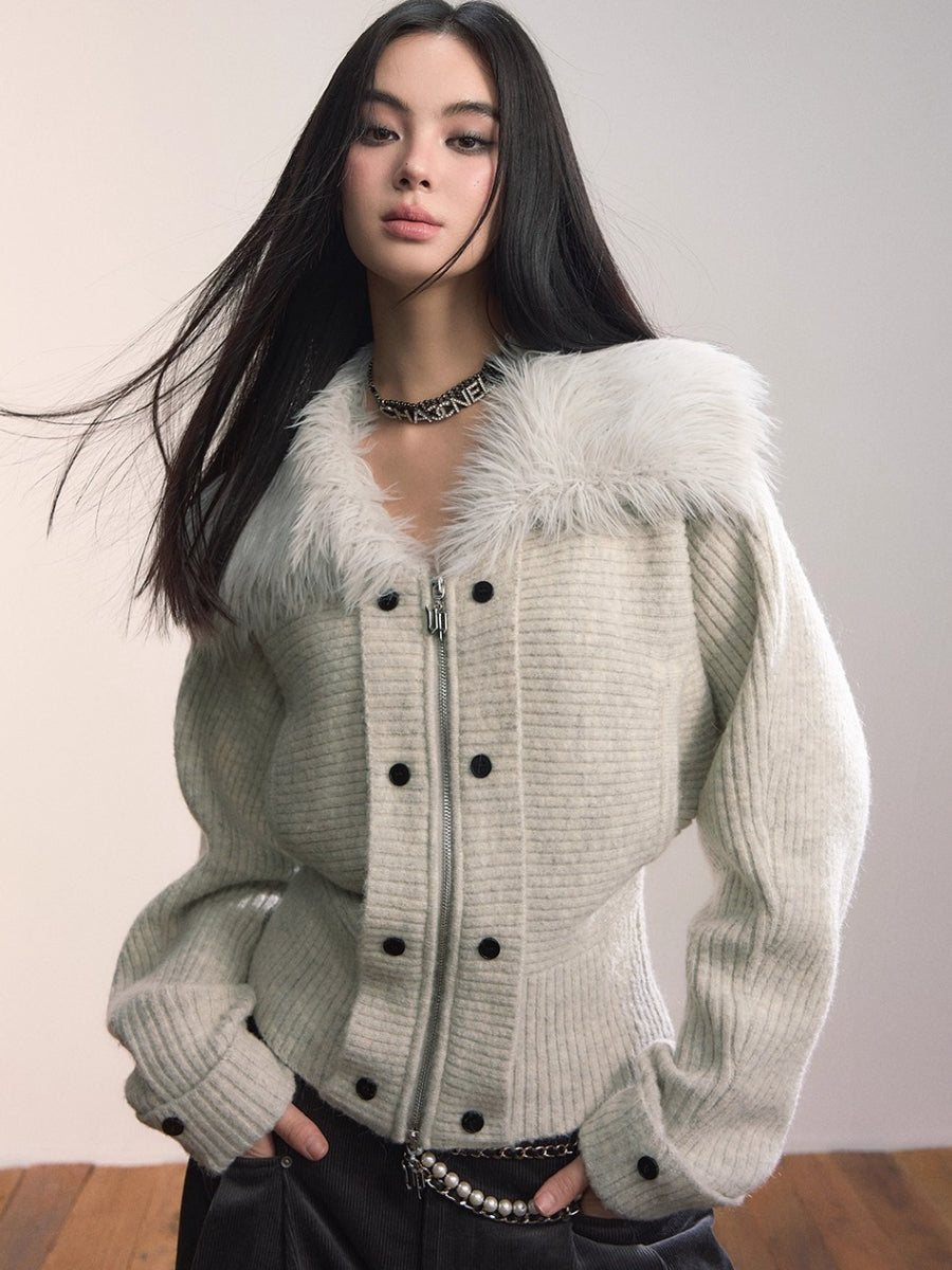 Fur Collar Oversized Sleeve Sweater Coat