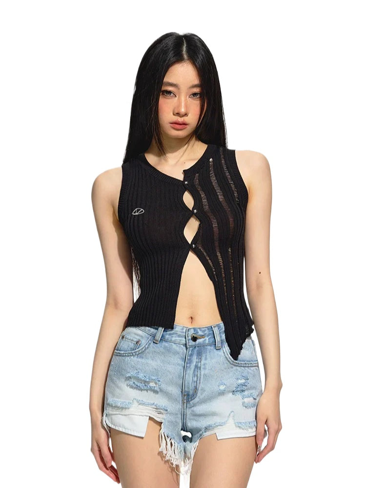 Black Off-set Round Neck Crochet Lace Cardigan