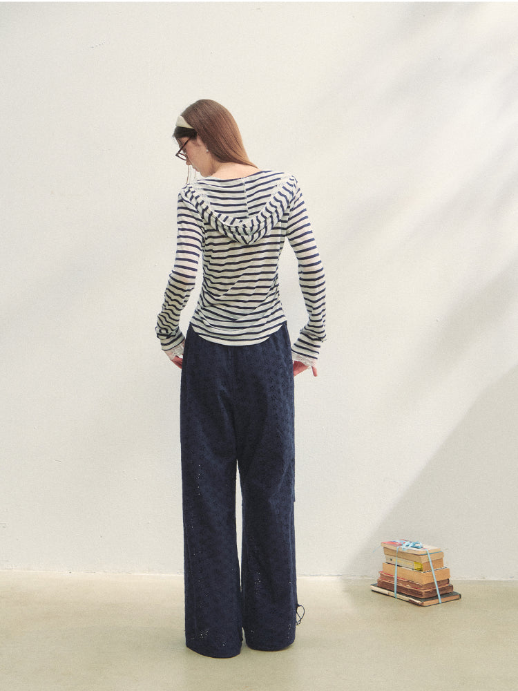 Hollow Embroidery Tie-up Casual Pants