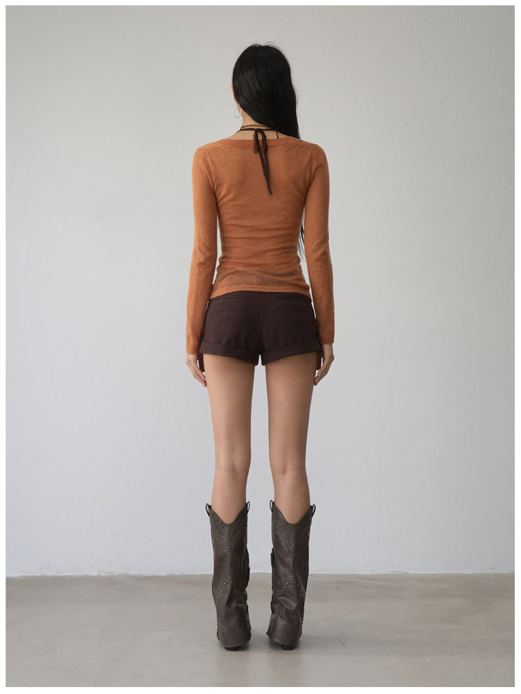 Fake Two-Piece Halter V-Neck Knit Sweater