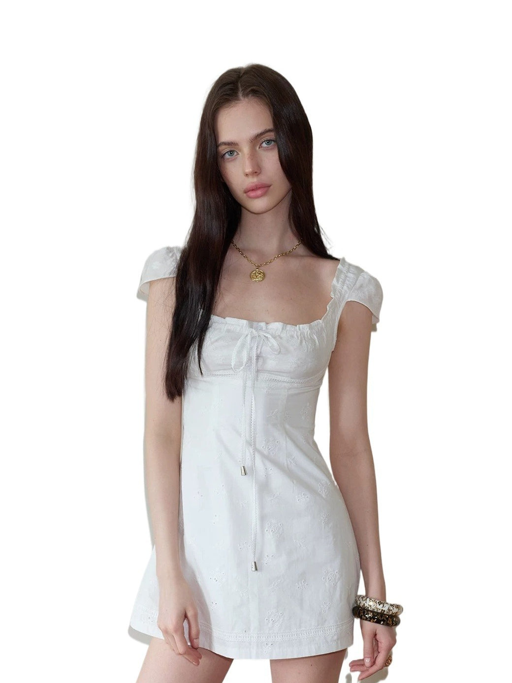 White Tie Square Neck Dress