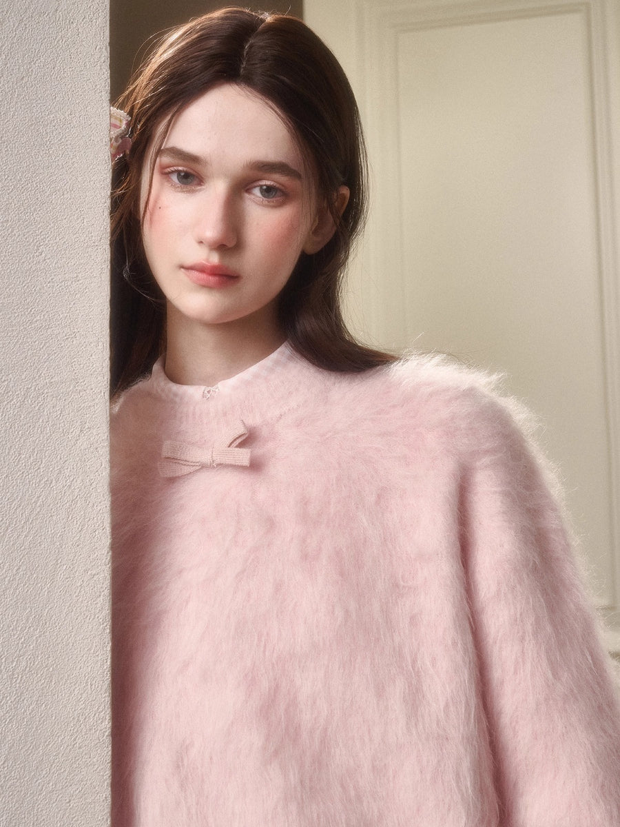 Little Lamb Alpaca-Cashmere Long Plush Crewneck