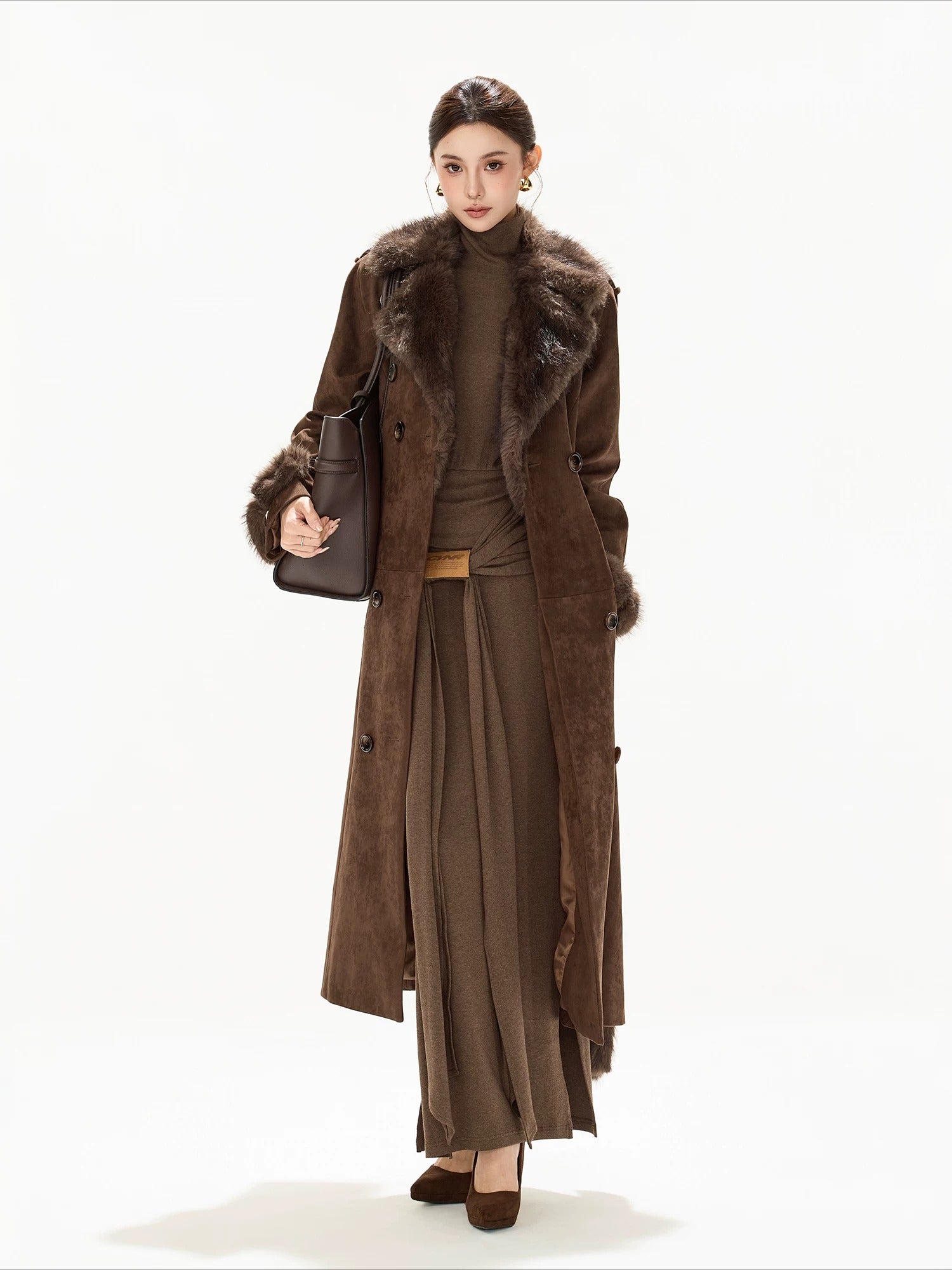 Brown Suede Belted Coat