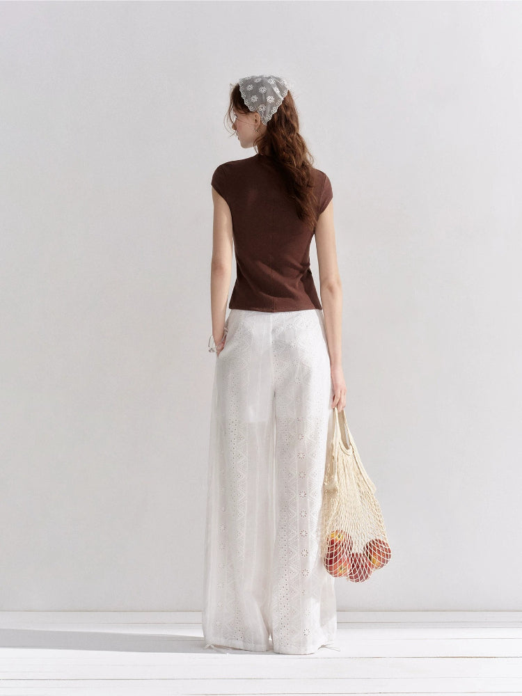 Eyelet Drawstring Wide-Leg Pants
