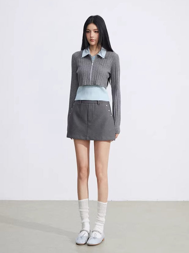 Contrast Polo Knit Set