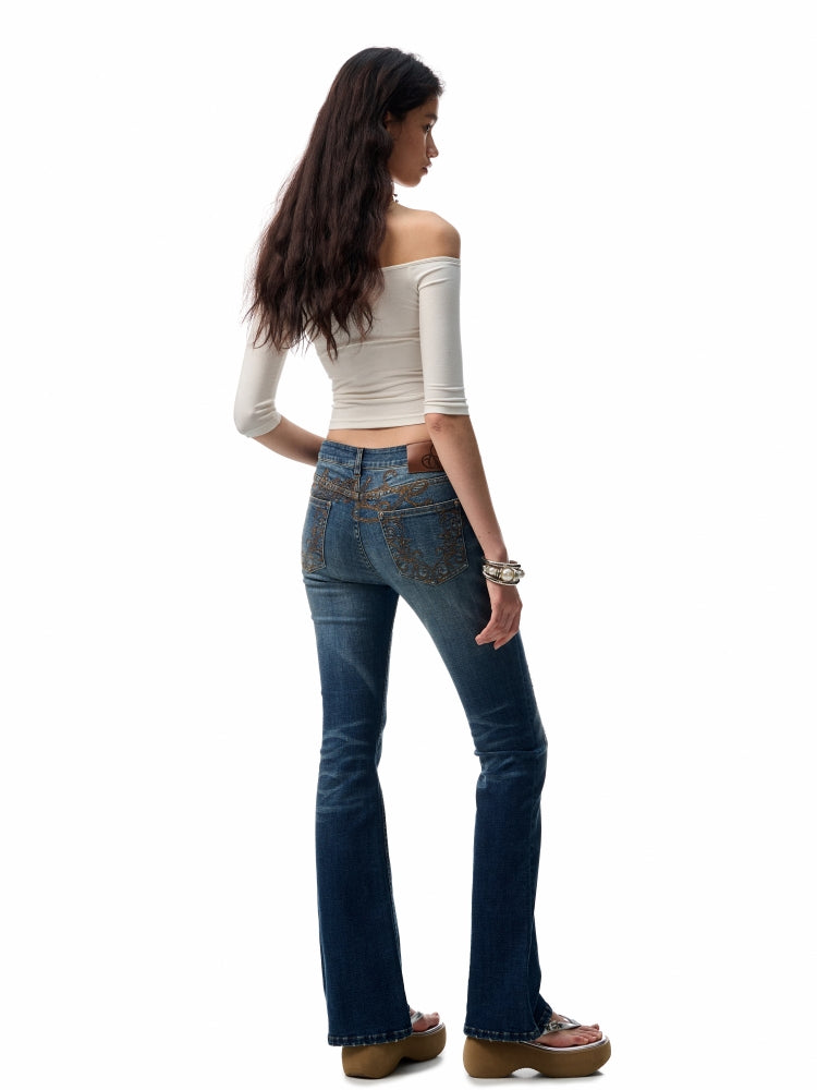 Dark Blue Low - Waist Denim Flared Pants