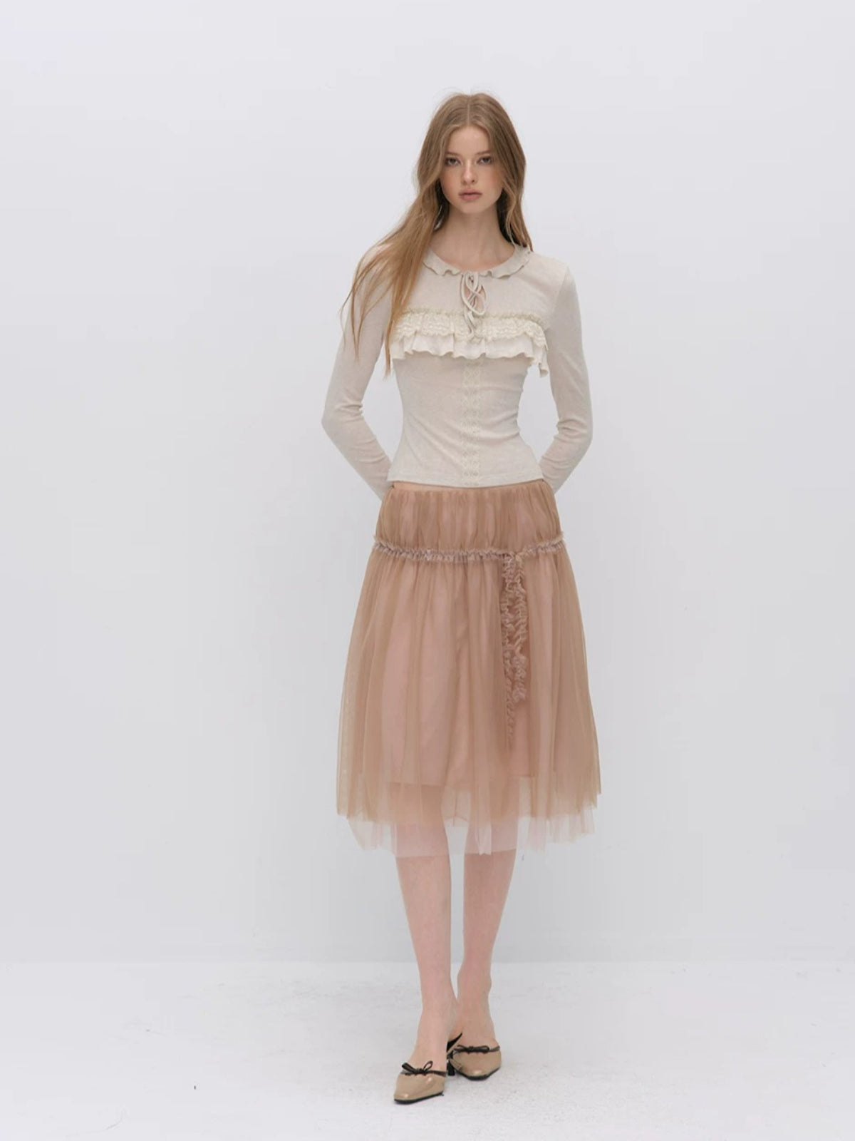 Lace Tie Tencel Wool Top