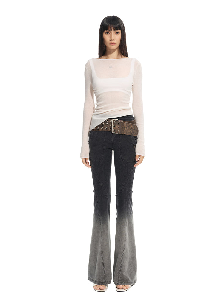 Twill Washed V-Waist Stretch Micro-flare Pants