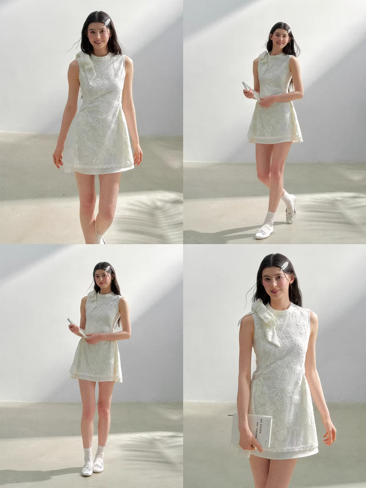 Beige Lace Embroidered Mini Dress