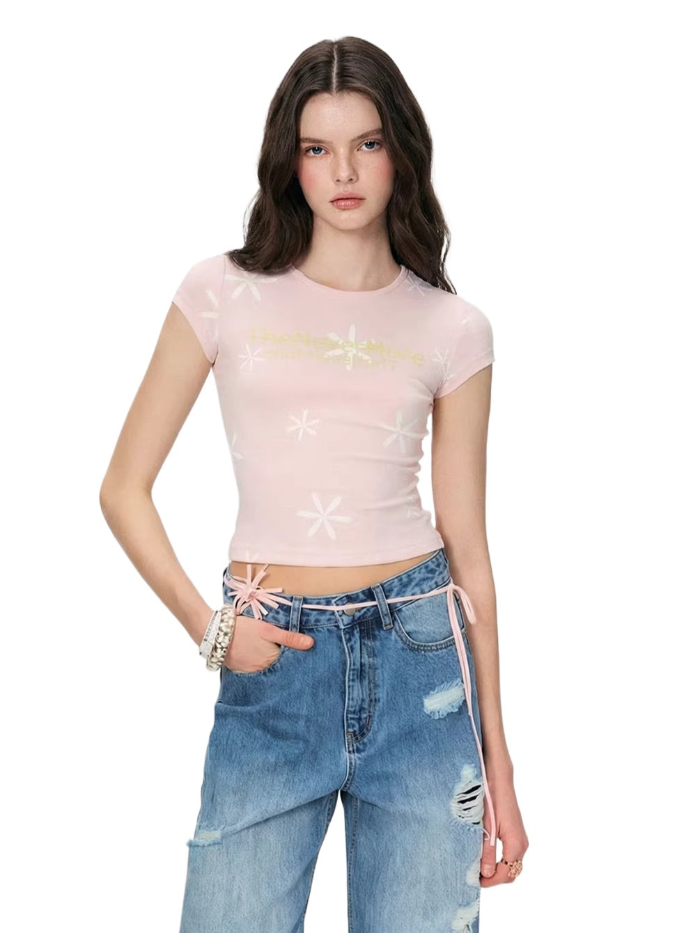 Contrast Floral Print Slim-Fit T-shirt