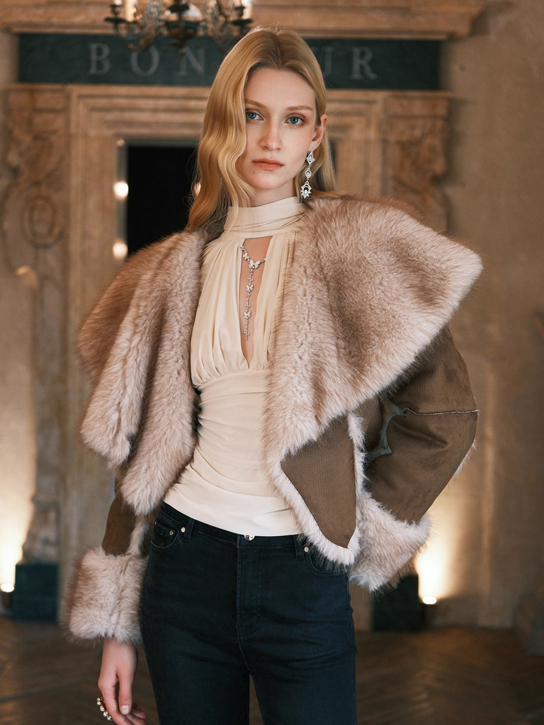 Mishka Faux Shearling Suede Cropped Jacket