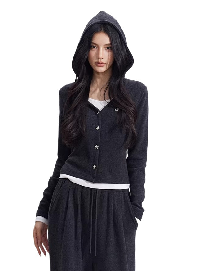 Deep Gray Hooded Sweatshirt Set