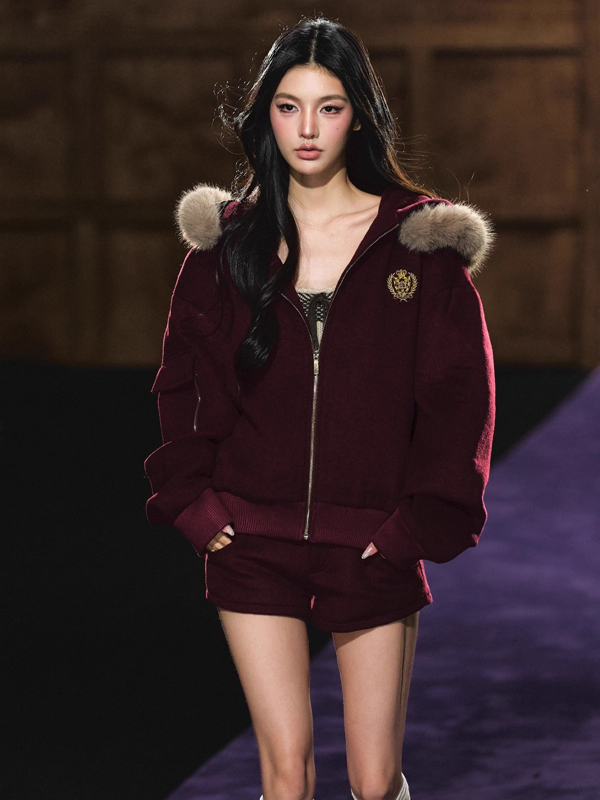 Wool-Blend Hooded Shorts Set