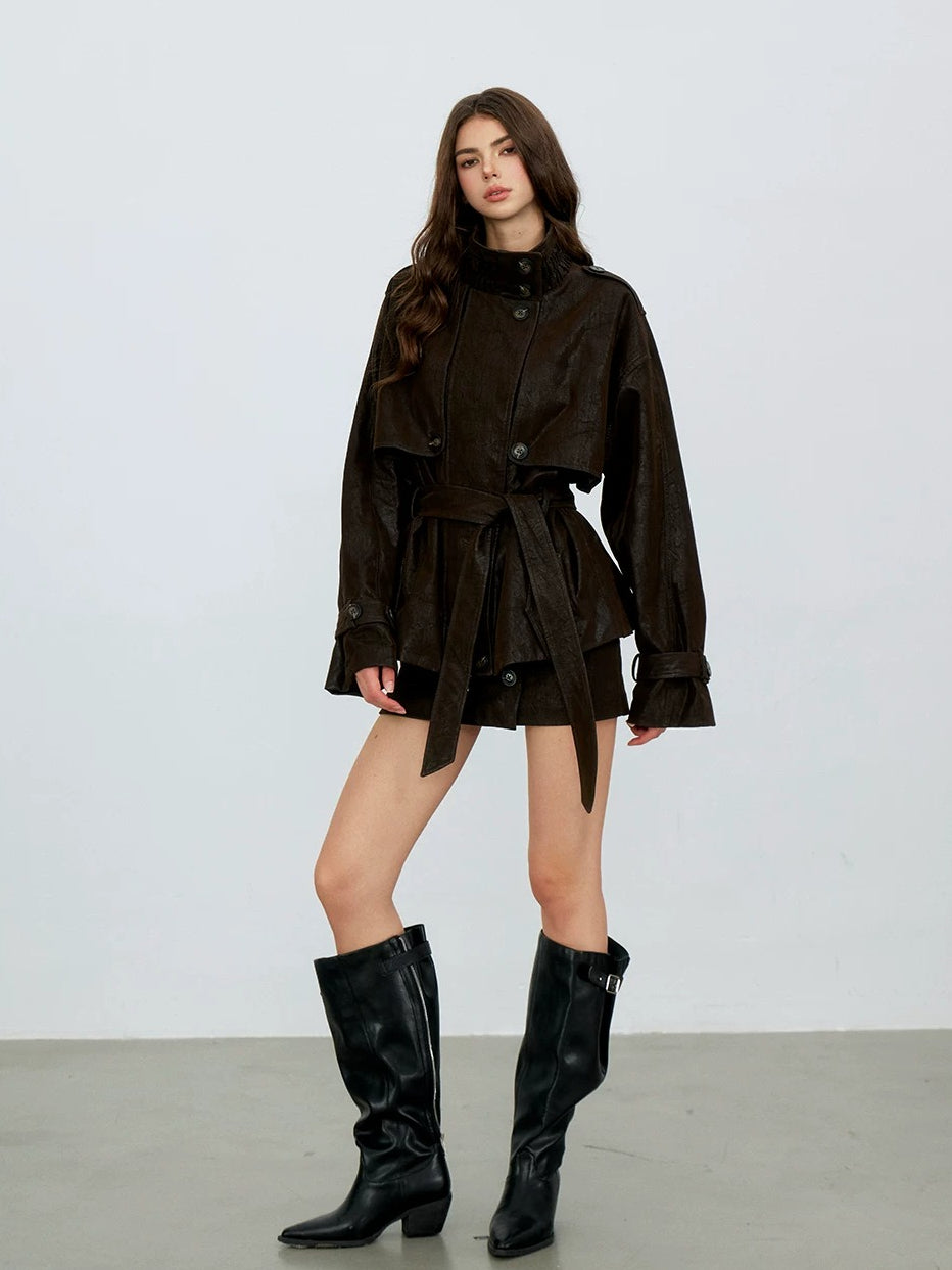 Belted PU Utility Jacket