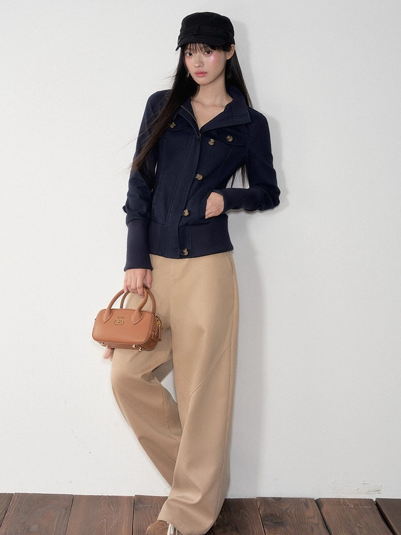 Retro Zipper Half-collar Jacket