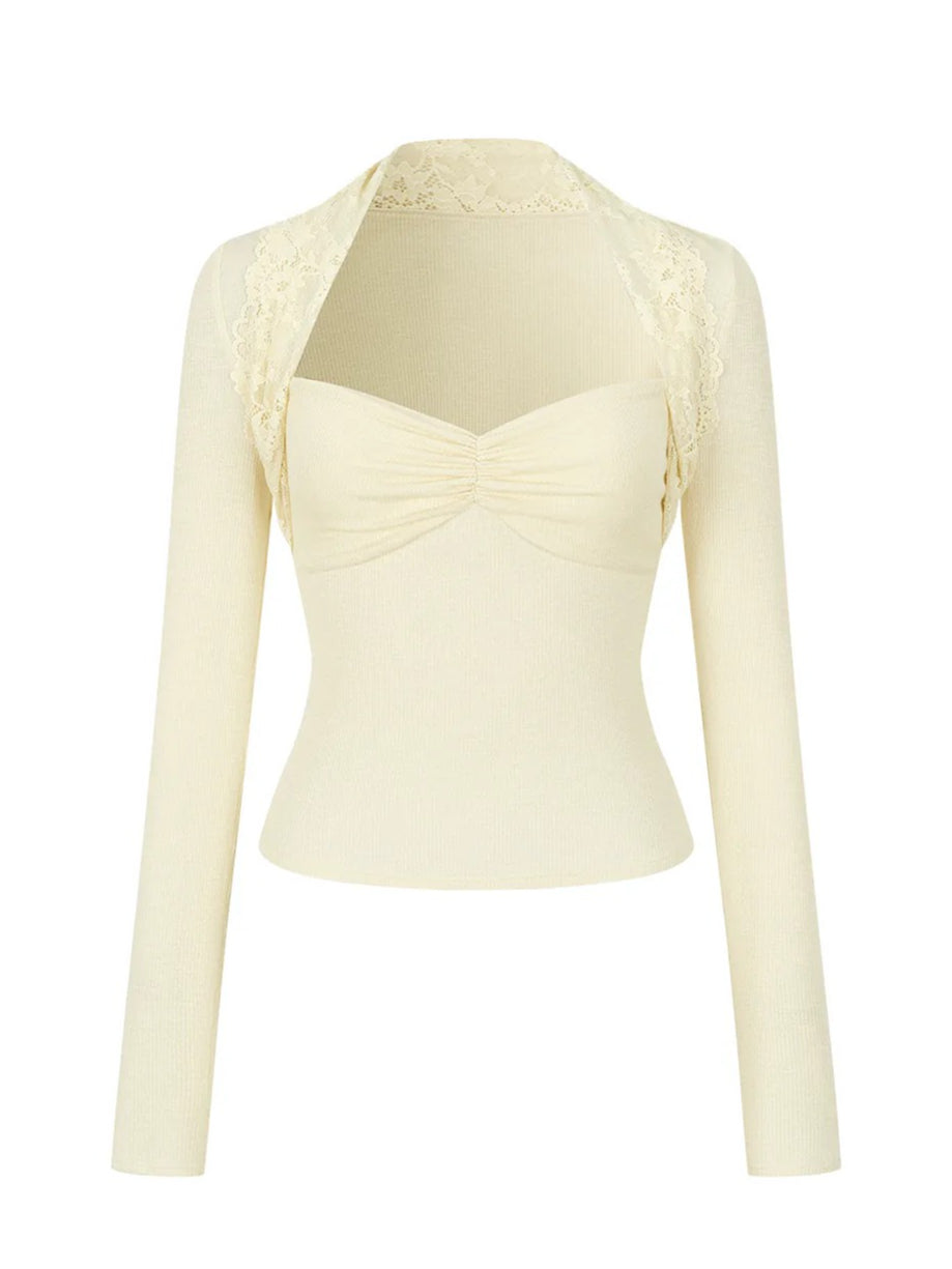 Lace Panel Square Neck Top